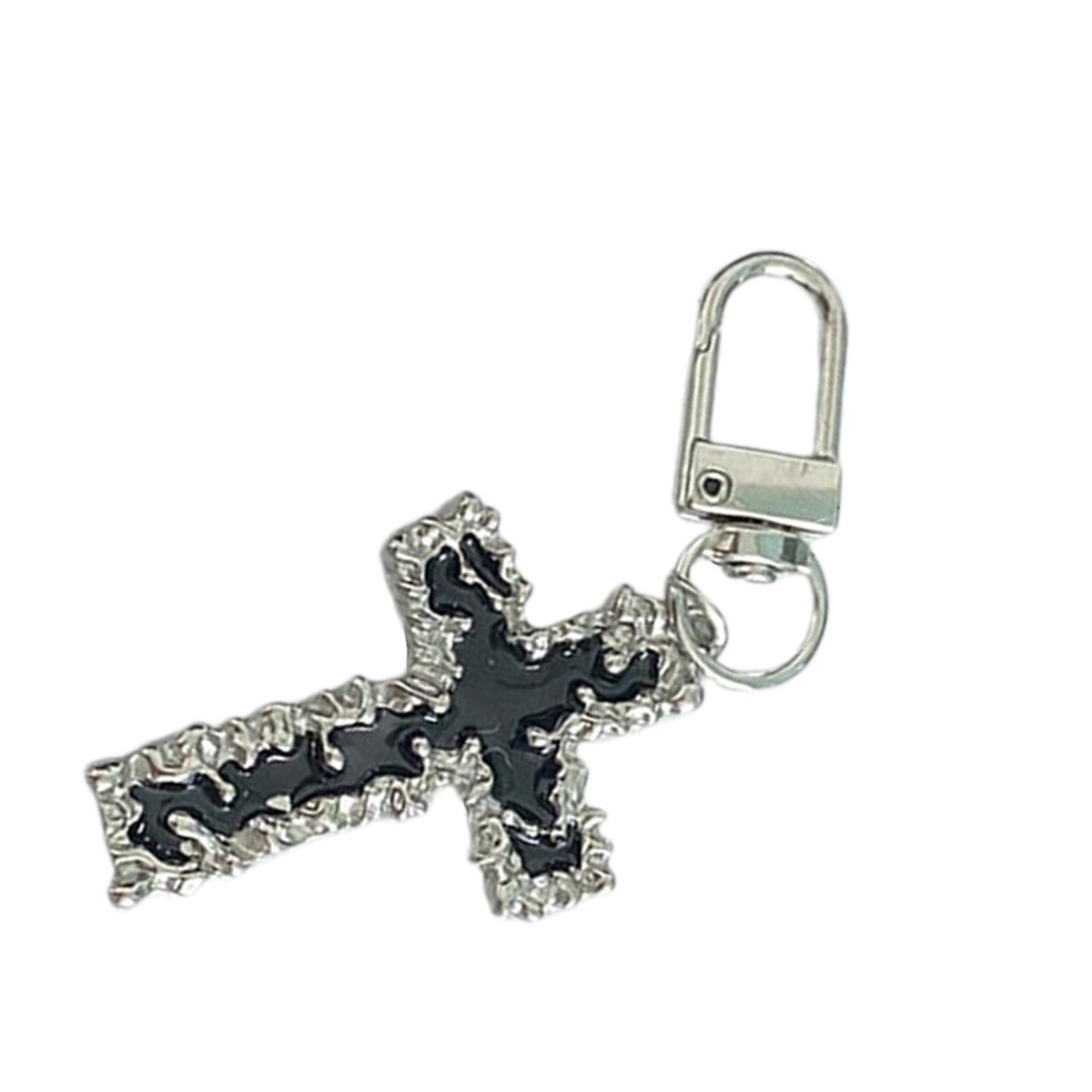 

Gothic Crosses Butterfly Keychain Dark Tone Zinc Alloy Portable Sturdy Accessory for Keys Bags Everyday Use 2