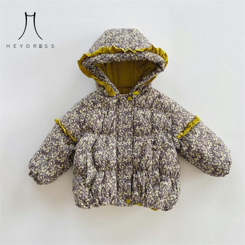 Neue Winter-Daunenjacke für Kinder, koreanisches Blumenmädchen, niedlicher westlicher Stil, kältebeständige warme Jacke für Babys