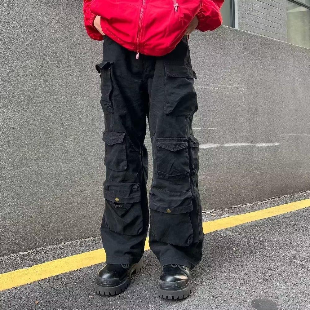 Men's Trendy American Retro Multi-Pocket Loose Straight Overalls