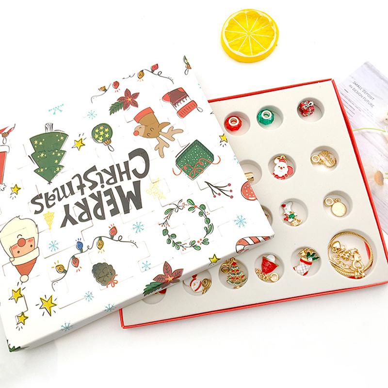 24Pcs Necklace Pendant Christmas Countdown Calendar Blind Box Bracelet Gift Box
