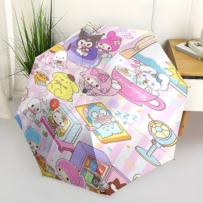 

1pc Hello Kitty & Friends Summer Fun Collection: Automatic Opening/Closing Umbrella with Portable Folding Design, 8-Rib Iron Frame Outdoor Umbrella, I