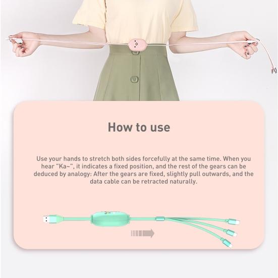 Retractable 3 in 1 Data Wire Charging Cable for Apple/Android/Type-c Connectors