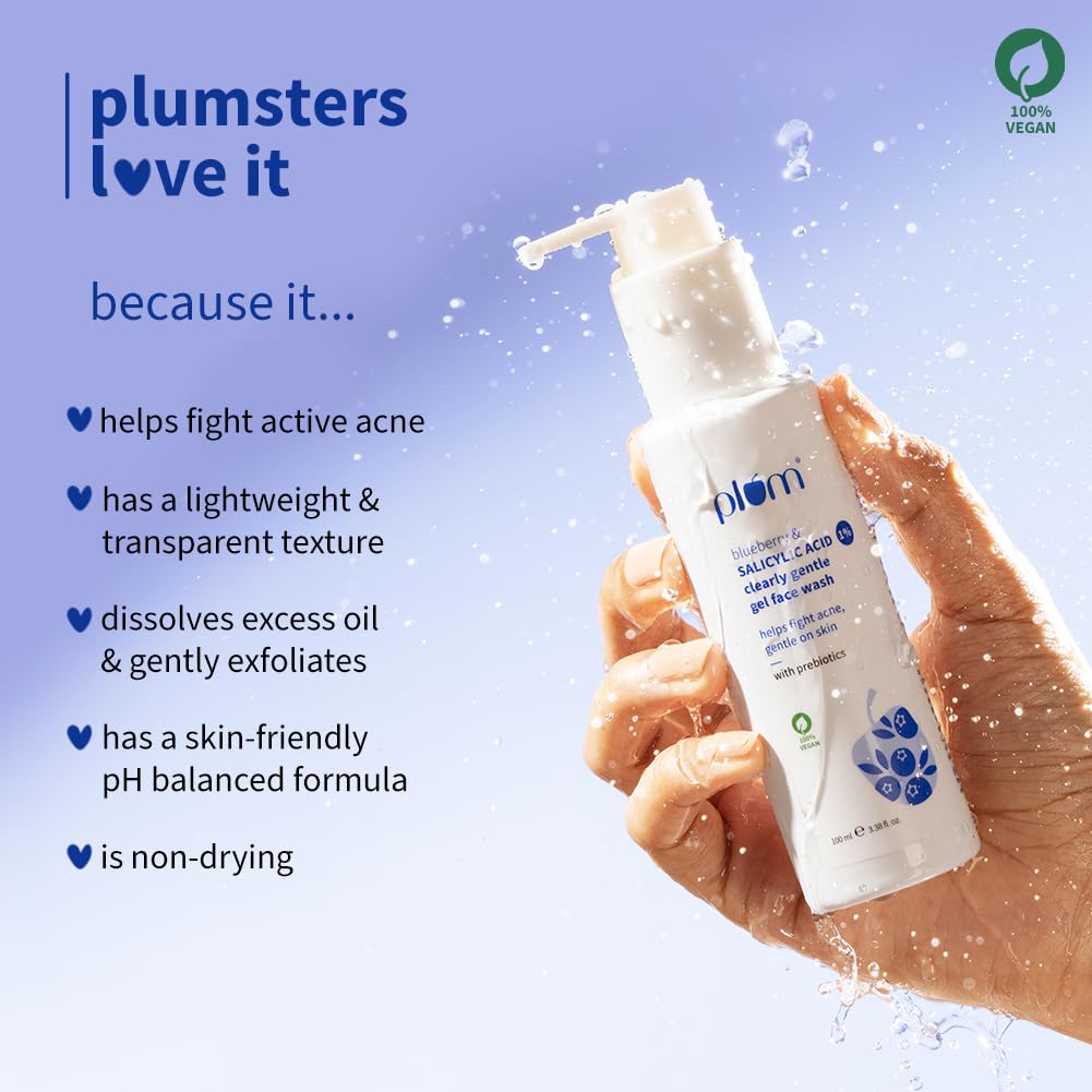 Plum 1% Salicylic Acid Gentle Gel Face Wash with Blueberry for Oily Acne-Prone Skin 100 ml