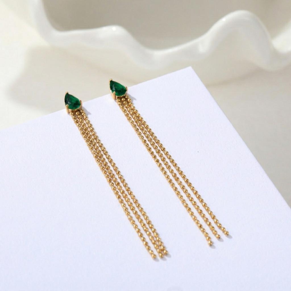 GEMCHIC Elegante Rote Tropfen Zirkon Lange Quastenohrringe für Damen, Edelstahl Gold Platin Beschichtet, Geometrischer Tropfen Hängeschmuck für Party Hochzeit