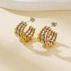 Luxury 18K Gold C-Shaped Earrings: European & American Influencer Style with Round Bead Design for Women