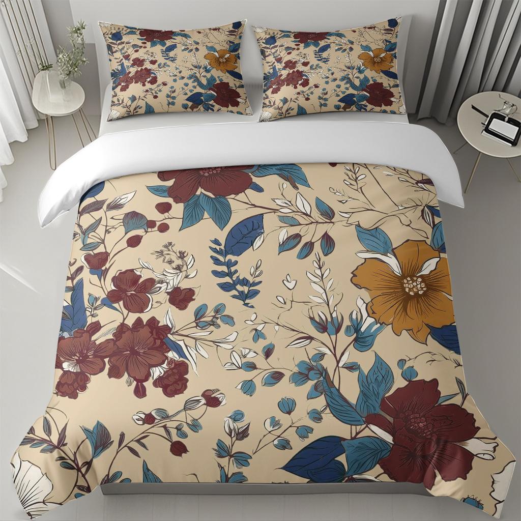 

Comforter 2/3Pcs Blue Flowers Luxury Without Filler Retro Oil Painting Flowerscomforter For Adults Festival Gift Comforter (quilt)-EU Single(135*200cm)3pcs