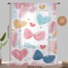 Single Panel White Background Painted Love Bow Gauze Curtain Romantic Style Living Room Bedroom Translucent For Area Made Of Polyester