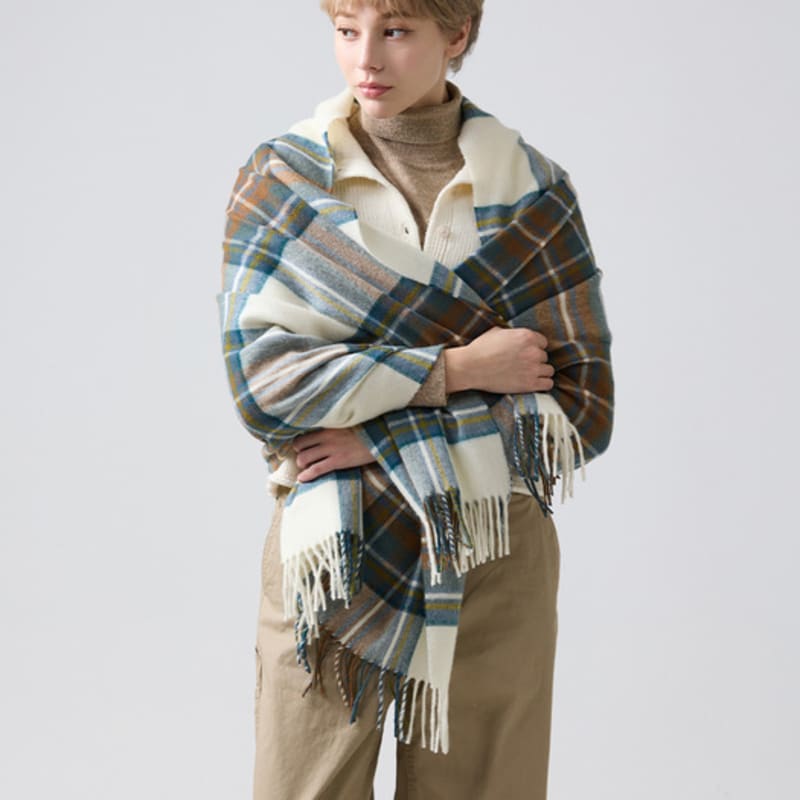 ABRAHAM MOON Merino Wool Shawl 70cm - New Muted Blue Stuart