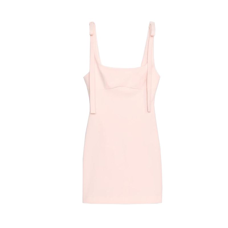 Summer New Product Women's Clothes French Straight Collar Sleeveless Bowknot Decoration Short Small Plaid Dress 2180305