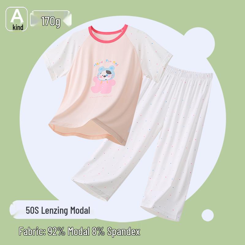 Lan Jing Modal Summer Pajama Set for Kids - Thin Cartoon Design for Boys and Girls 140 (125-135cm, 60-70kg)