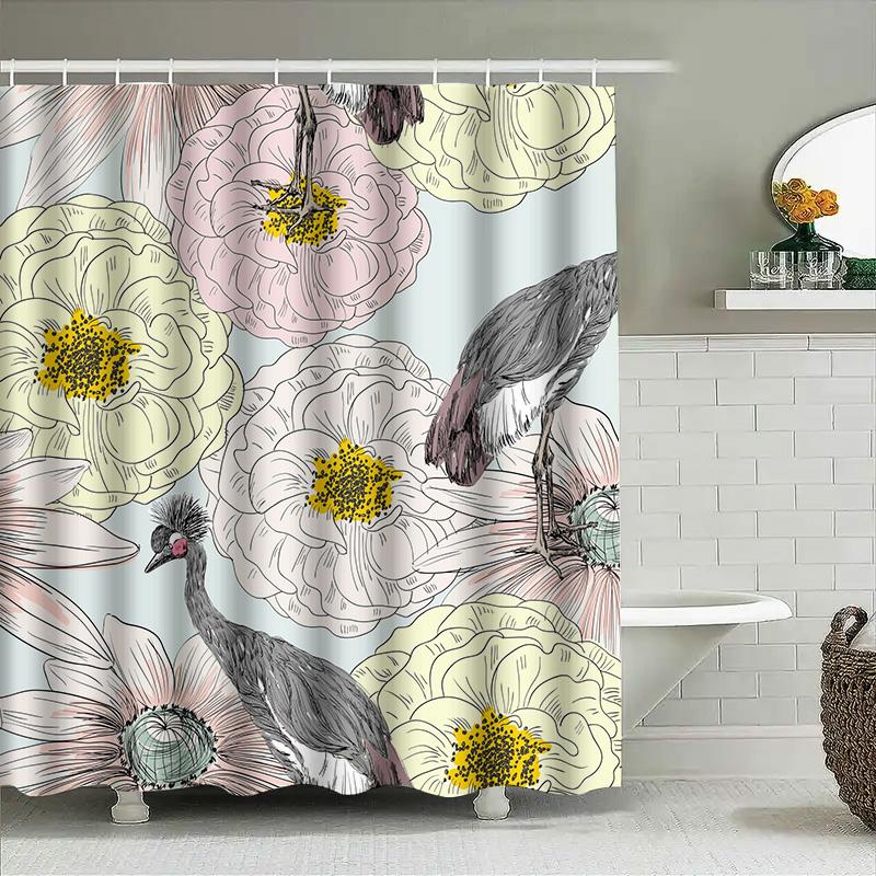 

Decorative Shower Curtain With Peacock Pattern Modern Flower Print For Bathroom Decorations W60H190(CM)-1 Pcs