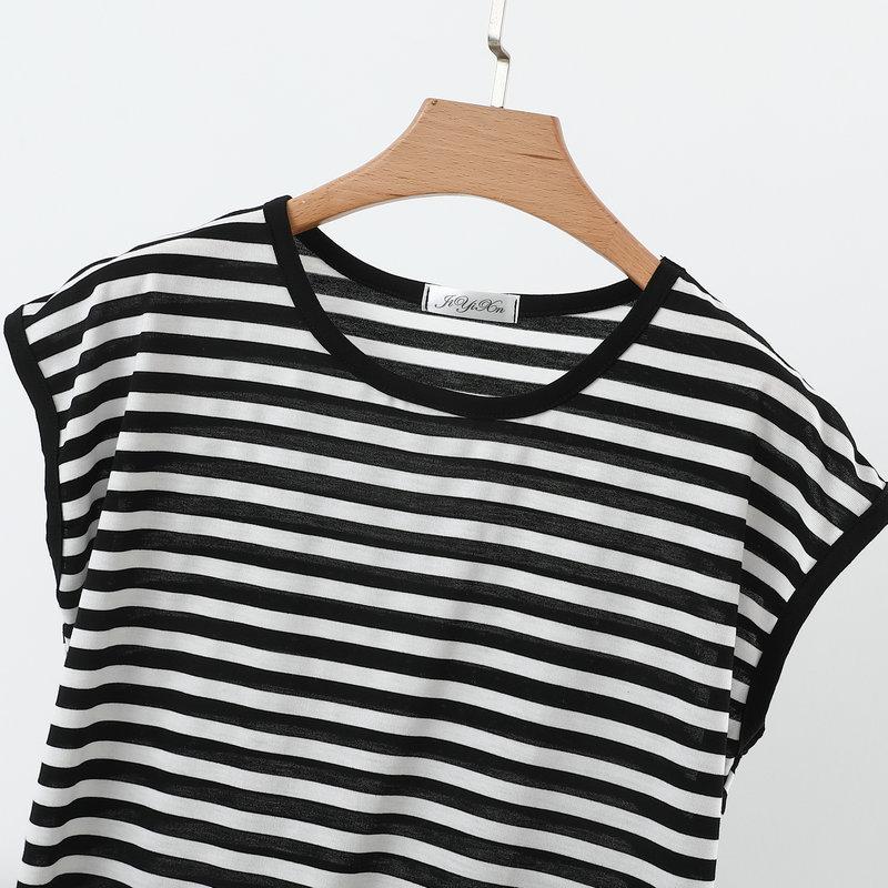 2026 Zomer Plus Size Vleermuis Mouw Gestreept Pullover T-shirt - Slankmakend Rond Hals Top