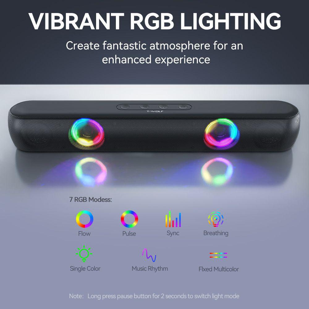 T-WOLF B320 Bluetooth Desktop Speaker with Heavy Bass & RGB Lights