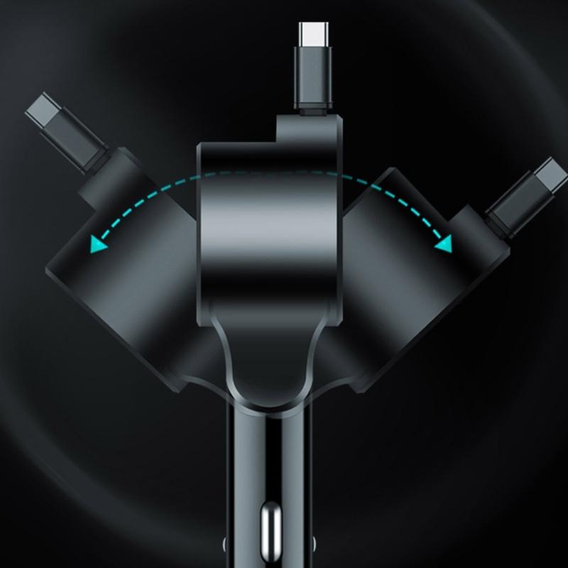 Portable Car Charger with Extendable Cord Support PD30W Quick Charging 12V-24V Wide Voltages Compatibility for Phones