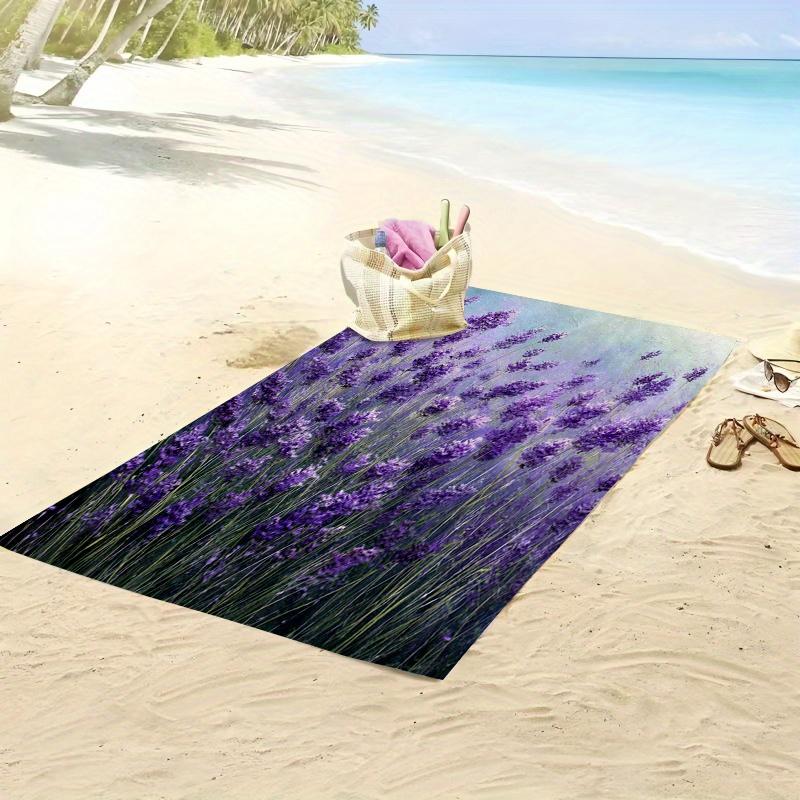 Prosop de Plajă Câmp de Lavandă Realist Floare Mov Cer Liliachiu Microfibră Moale Prosop de Baie pentru Înot Călătorie Camping Sport