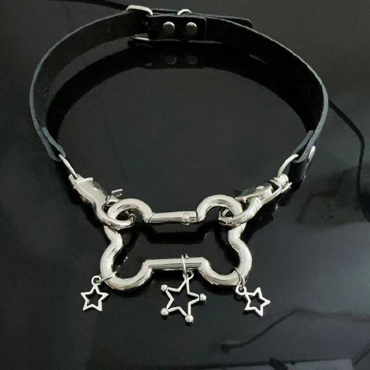 European American Style Leathers Collar Trend Punk Bone Pentagrams Neck Bands Adjustable Length Neckchain Accessories