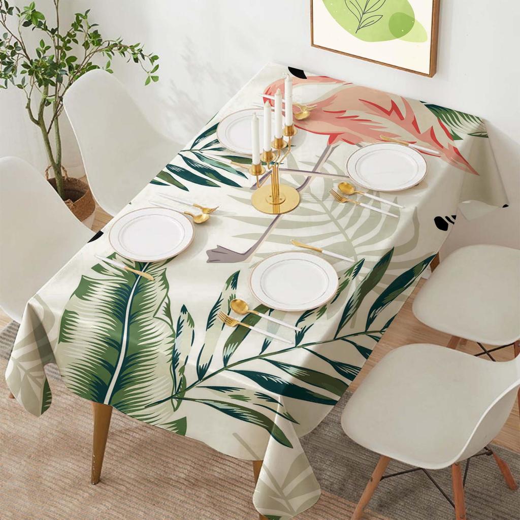 Tropical Flamingo Polyester Rectangular Tablecloth for Parties and Dining