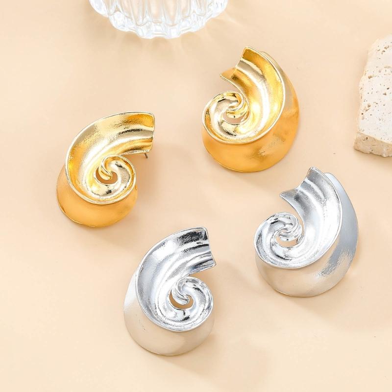 Gold/Silver Clip Earring Unique Spirals Shaped Ear Studs Irregular Geometric Ear Rings Elegant Party Jewelry Accessory