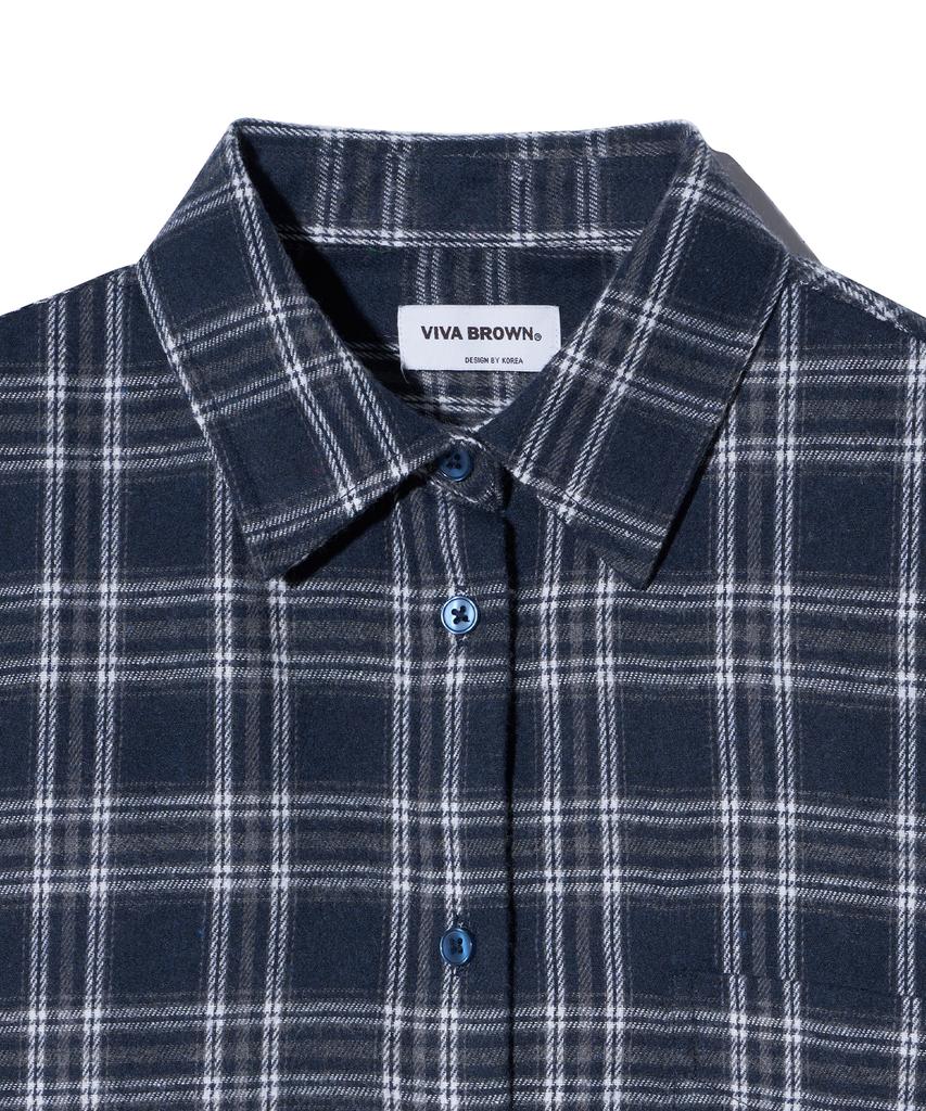 VIVABROWN 85-Viva097 Fuse Crop Long Sleeve Check Shirt Navy