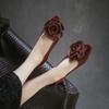 Johnature Genuine Leather Flower Low Heeled Shoes Retro Lightweight And Comfortable Women's Slip-on Shoes
