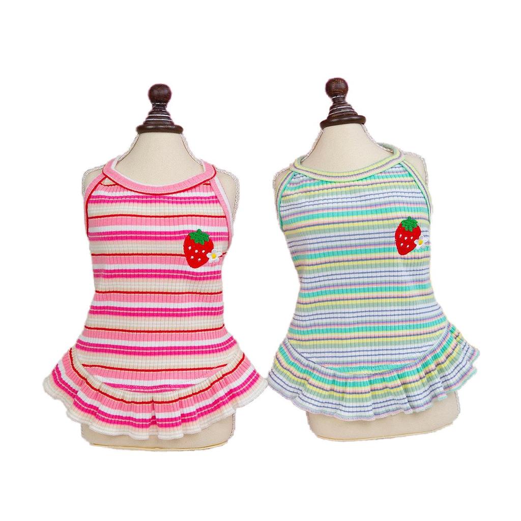 Striped Strawberry Princess Dress for Small Dogs - Spring/Summer Collection
