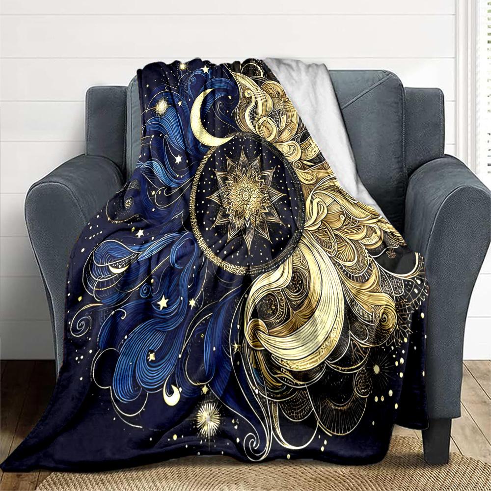 1pc Cosmic Harmony Lightweight Flannel Blanket, Comfortable and Warm Blanket, for Office and Camping Sofa Bed, Livingroom151