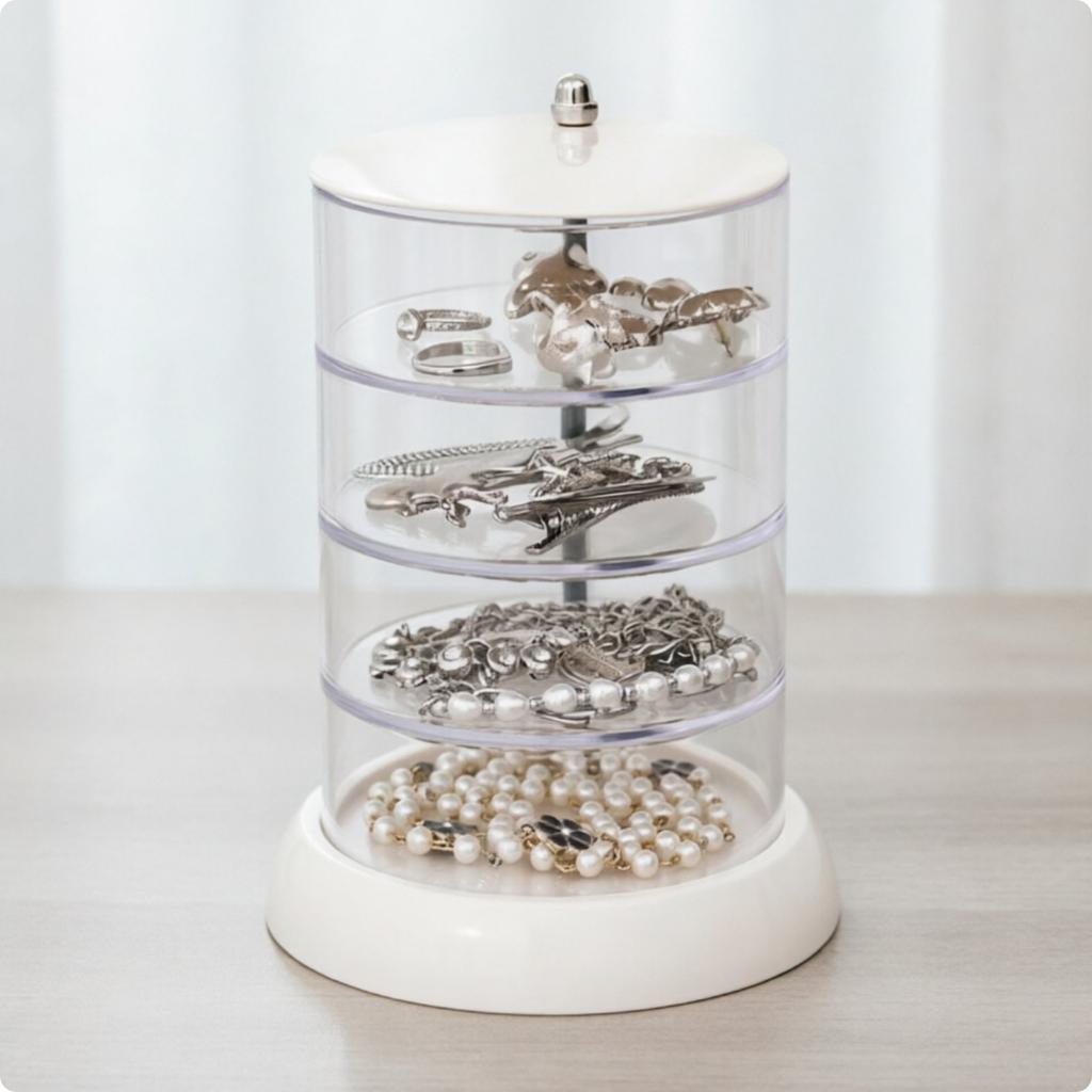 Multi-Layer Jewelry Storage Box Rotatable Rotating Jewelry Box Hair Accessory Holder Space-Saving Tiered Acrylic Organizer
