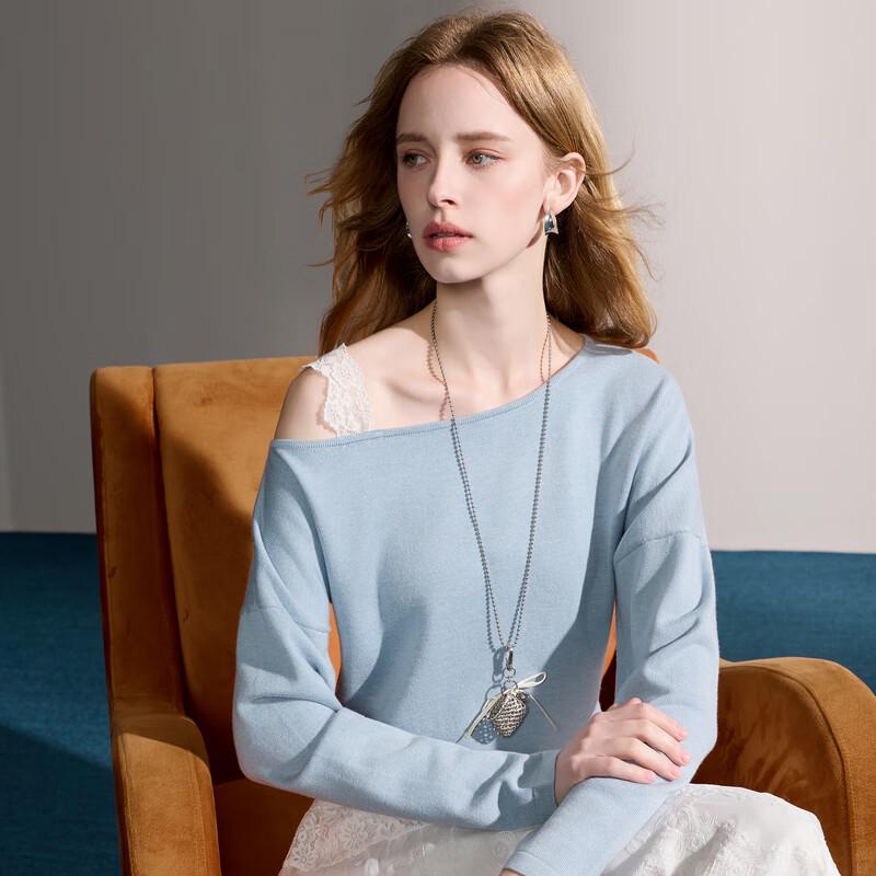 Sancai 2025 Autumn Asymmetrical Off-Shoulder Knit Pullover