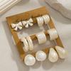 6 pairs of simple and elegant imitation pearl bow geometric spiral water droplet U-shaped earring set