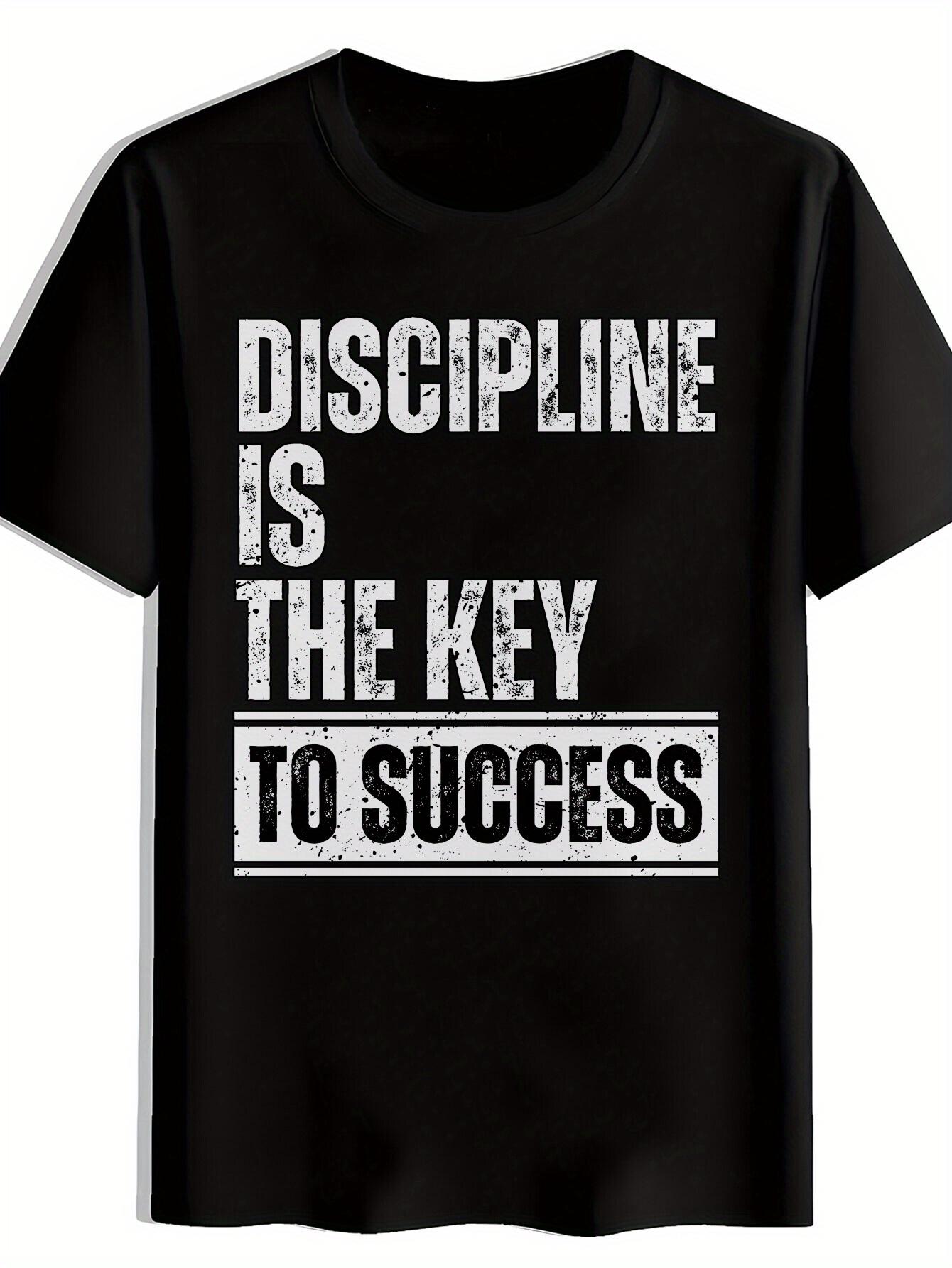 

Inspirational Discipline is the Key to Success Graphic T-shirt - Black Short Sleeve Crew Neck XXXXL