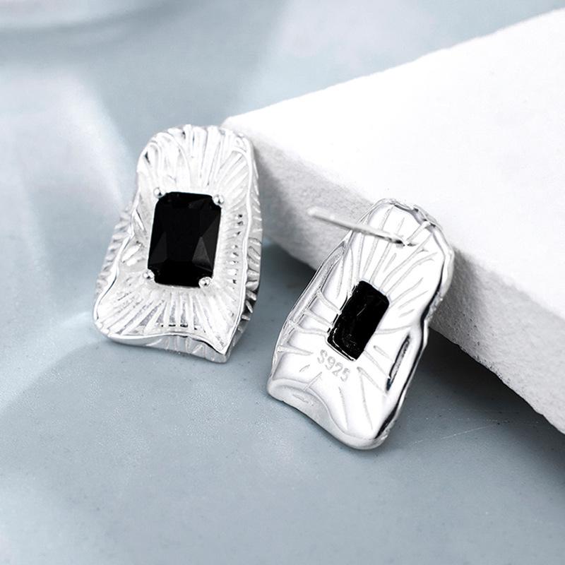 Minority Design 925 Sterling Silver Geometric Black Zircon Earrings for Women