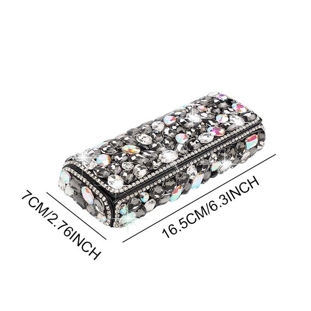 Portable Rhinestone-inlay Glasses Case Leather Magnetic Eyewears Storage Box Anti-splash Water Dust-proof