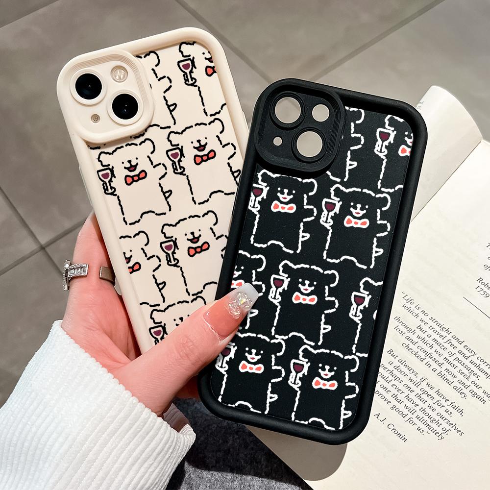 Pro iPhone 16 15 Pro Max Redmi Note 13 12 11 Pro Samsung S23 FE S24 Plus S24 Ultra A52 A72 A54 Měkké silikonové čtvercové pouzdro s kresleným vzorem psa