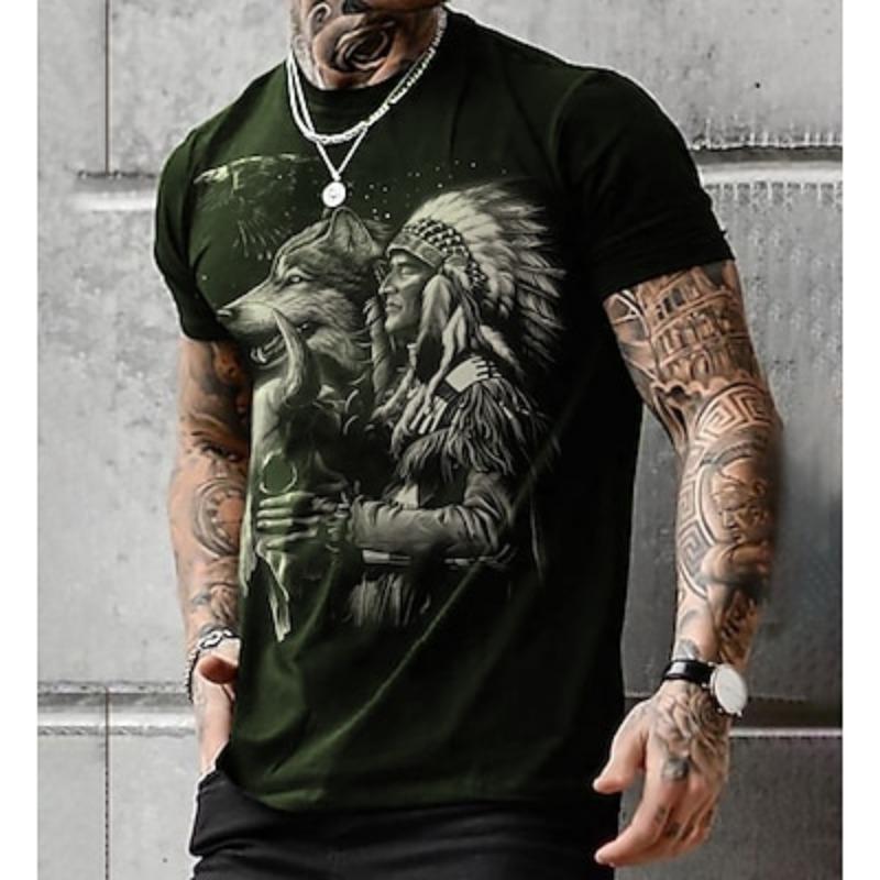 American Indian Wolf Native American T-shirt Anime Cartoon Anime 3D Classic Street Style For Couple's Men's Women's Adults' 3D Print