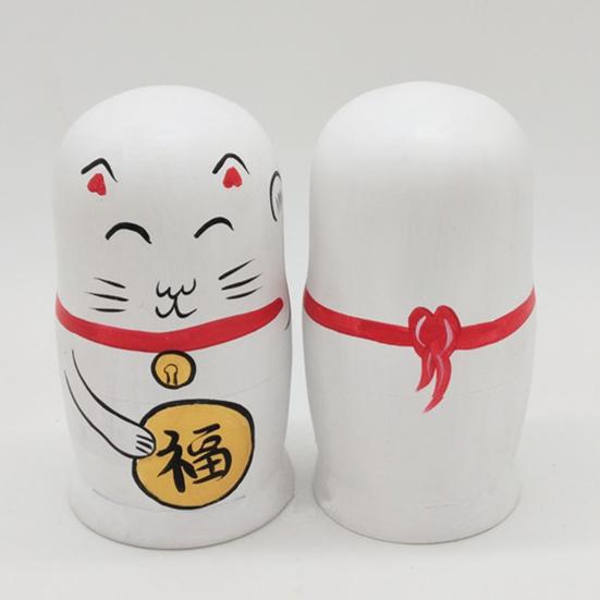 5Pcs/Set Nesting Dolls Hand-painted Home Decoration Wood Lucky Cat Matryoshka Gift for Shop