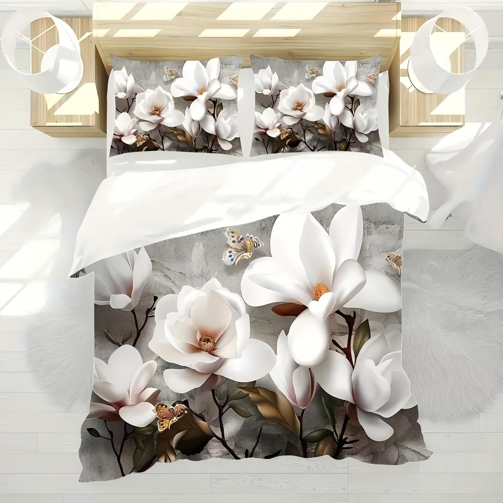 

Комплект пододеяльника с 3D-принтом с цветочным узором бабочки Элегантный свежий стиль Пододеяльник Мягкий удобный Покрывало для постельного белья Наволочка 135x200cm 2pcs