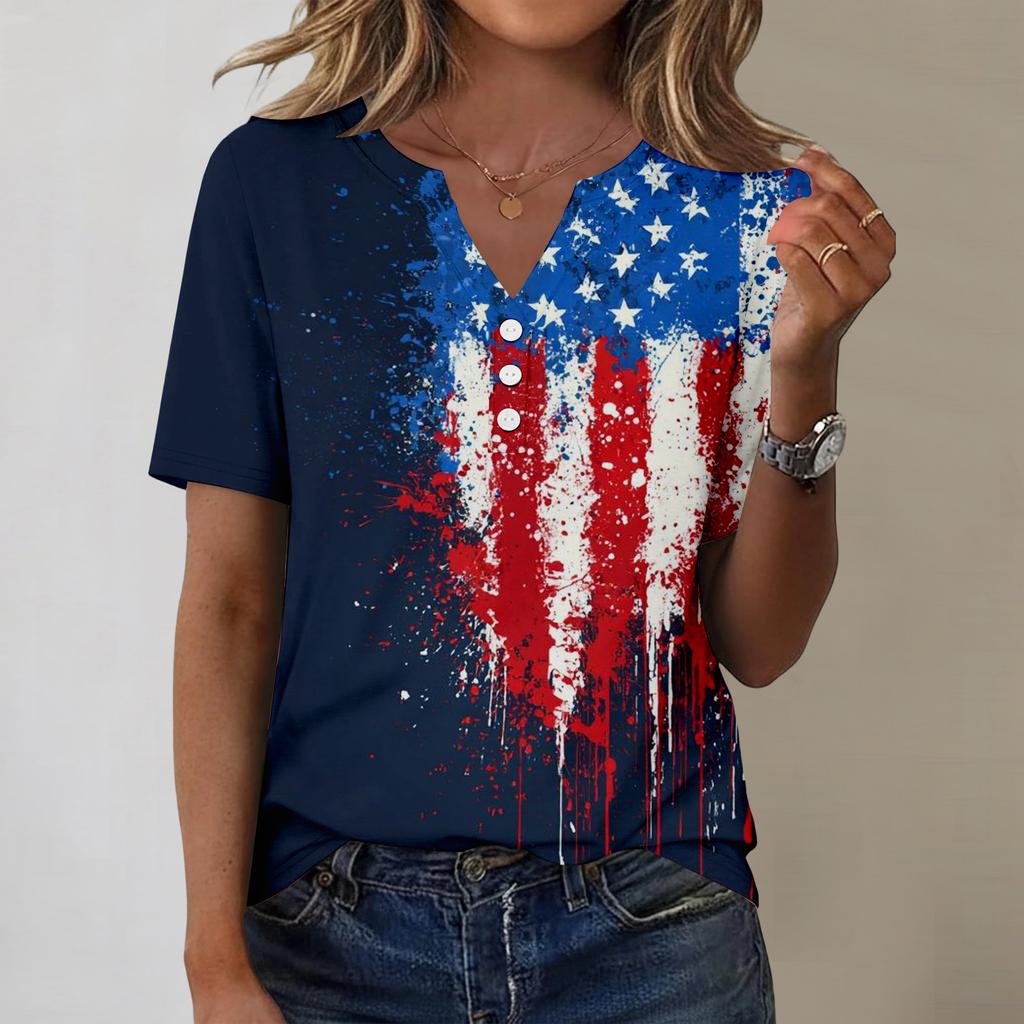 Women's Fashionable Casual Independence Day Print Blouse