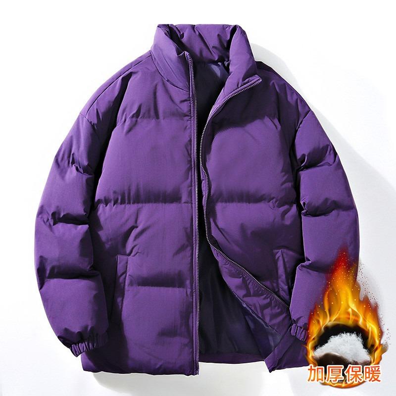 

Winter thickened cotton clothes men s trendy brand IS stand-up collar bread clothes solid color loose large size cotton clothes jacket 6XL фиолетовый