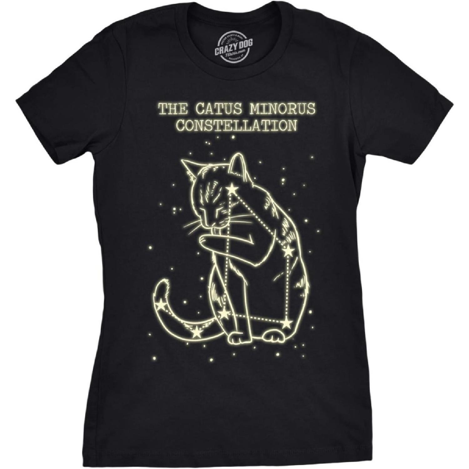 

Womens The Catus Minorus Constellation Glow in The Dark T Shirt Funny Cats Tee XXXXXL різнокольоровий