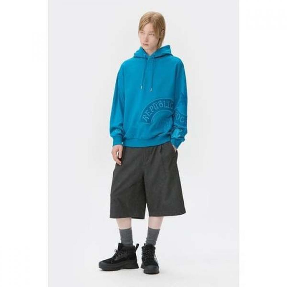 Customellow Blue Oversized Graphic Embroidered Sweat Hoodie Cwtaw25631bux