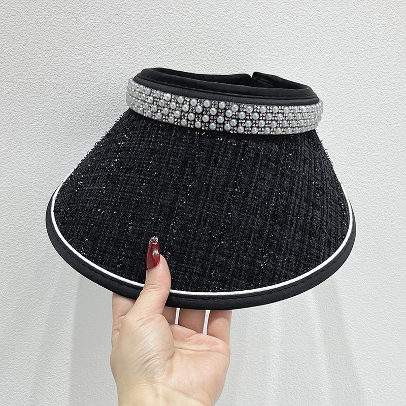 New summer sunscreen sunshade ultraviolet empty top hat versatile small fragrant pearl hat women s vinyl big brim sun hat （56-60cm）