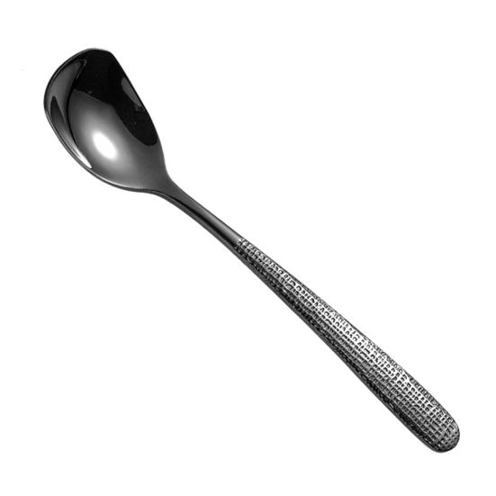 

Ложка из нержавеющей стали с кованой текстурой, нескользящей ручкой, половник для супа, многофункциональная кухонная ложка для ресторана, домашней кухни чёрный