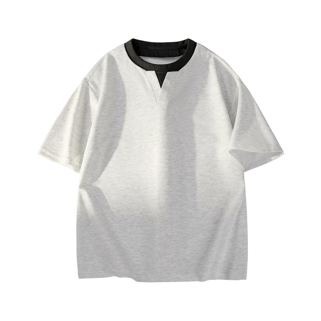 New Oxygen Cotton Striped Fabric Fake Two-piece Trendy T-shirt