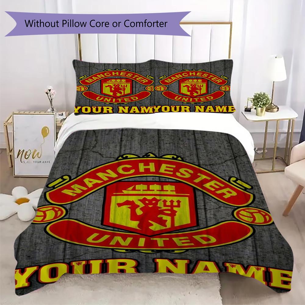 Custom Name Manchester United Pattern Bedding Uilt Set Uilt Cover Pillowcase Home Decoration Birthday Gift (1*duvet Cover+2*pillowcase Without Core)