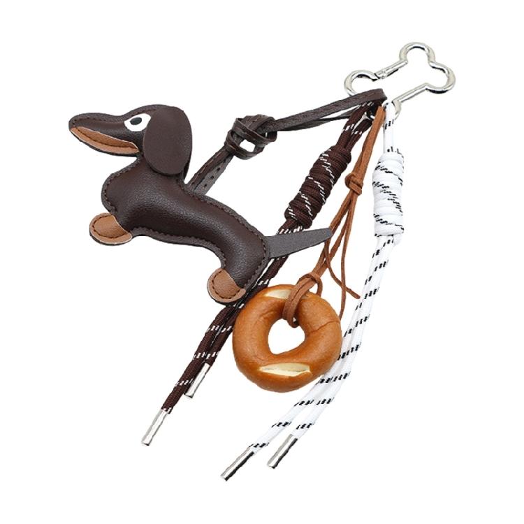 Fashion Keyholders Sausage Dog Keychain Chocolate Keyrings Creative Bag Charm PU Keychain Braided Rope Bag Pendant
