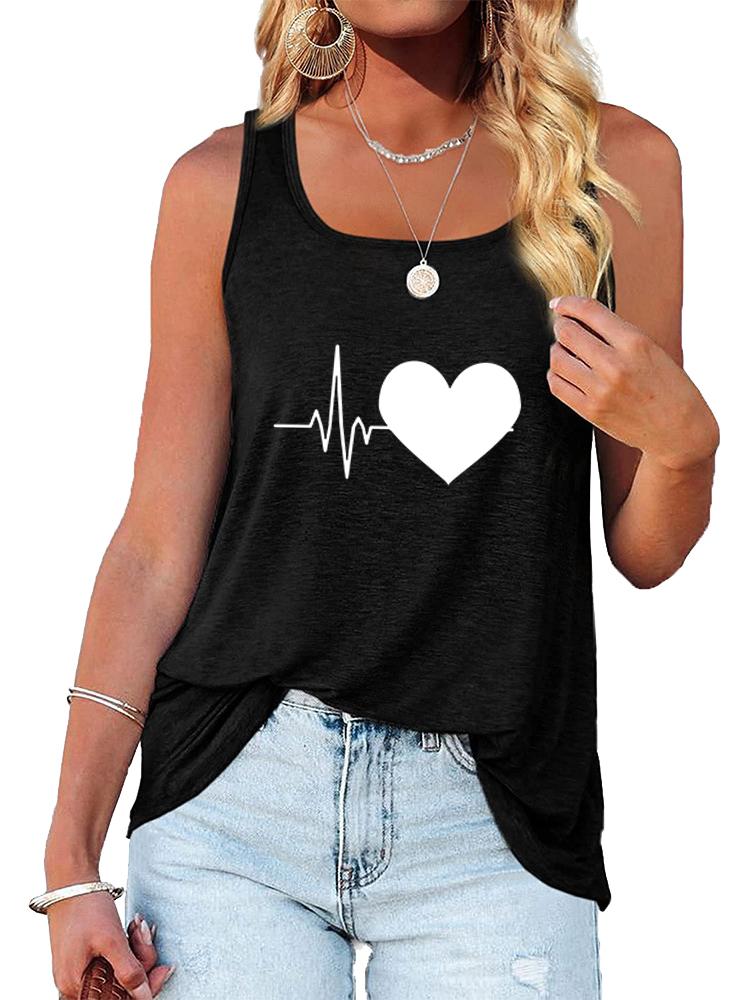Women Fashion Printed Tank Top Summer Casual Round Neck Sleeveless Shirt