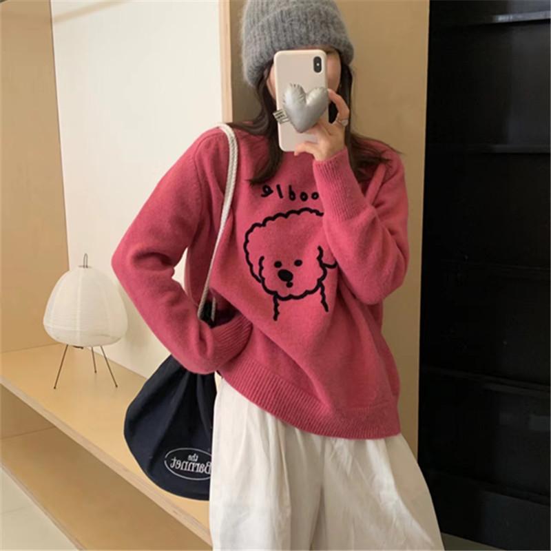 Women's Fashion Casual Fall Winter Solid Color Print Long Sleeve O-Neck Sweaters