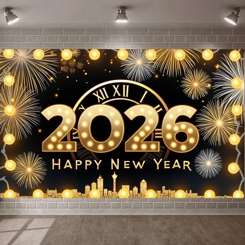 Clock Tower Banner Festive Decor New Year Backdrop New Year Eve Backdrop Clock Tower Pattern Happy New Year Banner
