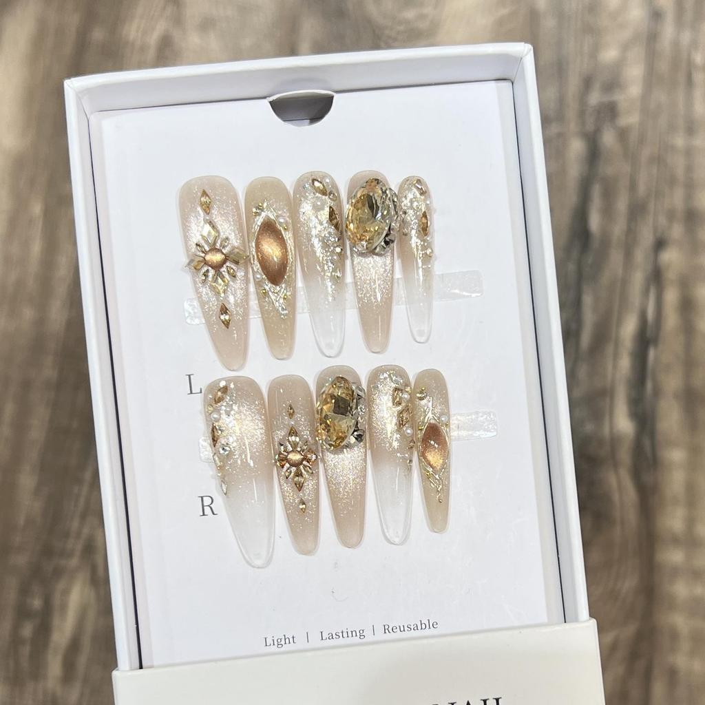 Dorisun Dieu Soleil Œil de Chat Champagne Perle en Verre Diamant K9 Fait Main Ongles Portables