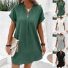 Damen Lockeres T-Shirt-Kleid V-Ausschnitt Kurzarm Strand Baggy Solid Sommerkleid Übergröße Kleidung